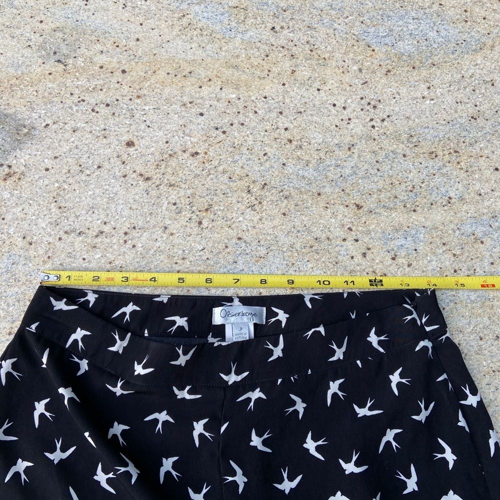 Black wide leg dress pant bird print in white size XS/S side zip extra long - Picture 5 of 6